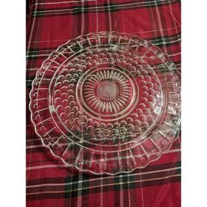 Vintage Federal Glass 11.25" Footed Cake Plate Sunflower Bubbles Scallop